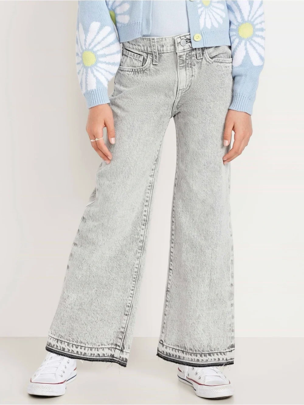Old Navy Light Gray Acid-Wash Wide Leg Jeans